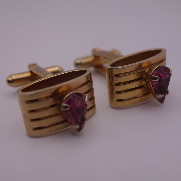Cuff Links with Purple Stone - Picture 1 of 16
